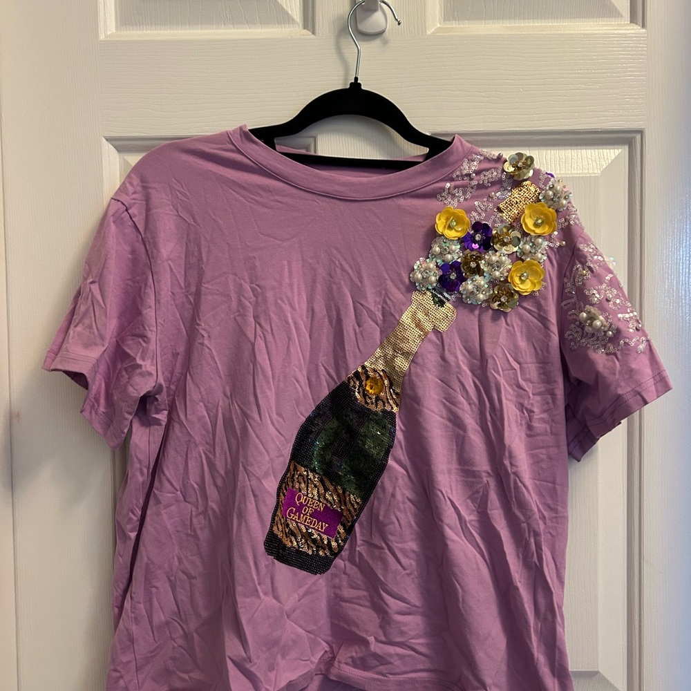 QUEEN OF SPARKLES Purple Tee with Champagne Design